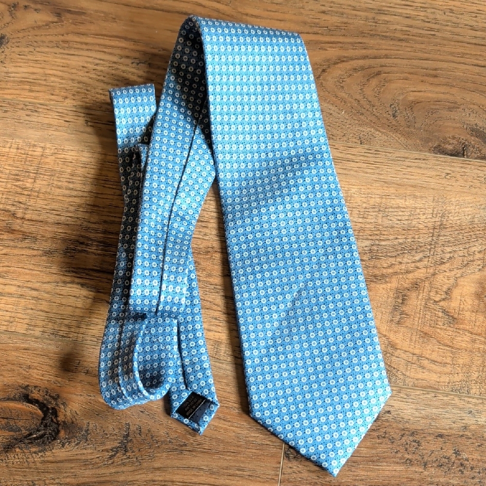 Firenze Light Blue Pure Silk Tie, White Circles Pattern